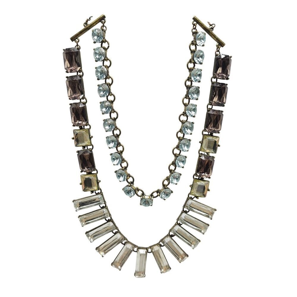 Bauble Bar Multi Stone Statement Necklace With Gold Toned Chain Adjustable Clasp